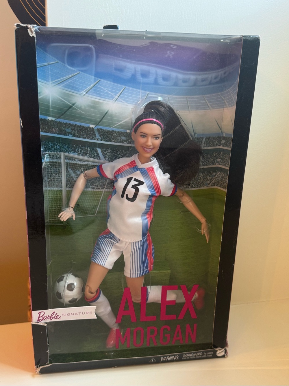 Barbie Alex Morgan Soccer Doll in White, Blue & Pink Uniform